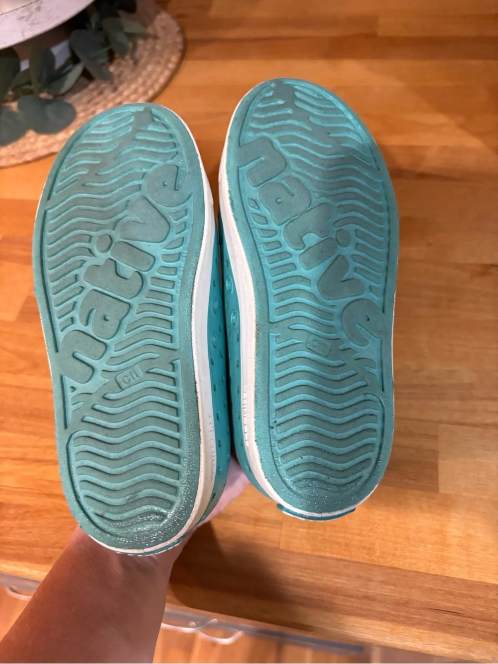 Native Kids Aqua Blue Slip-On Water Shoes with White Toe Cap - size 11